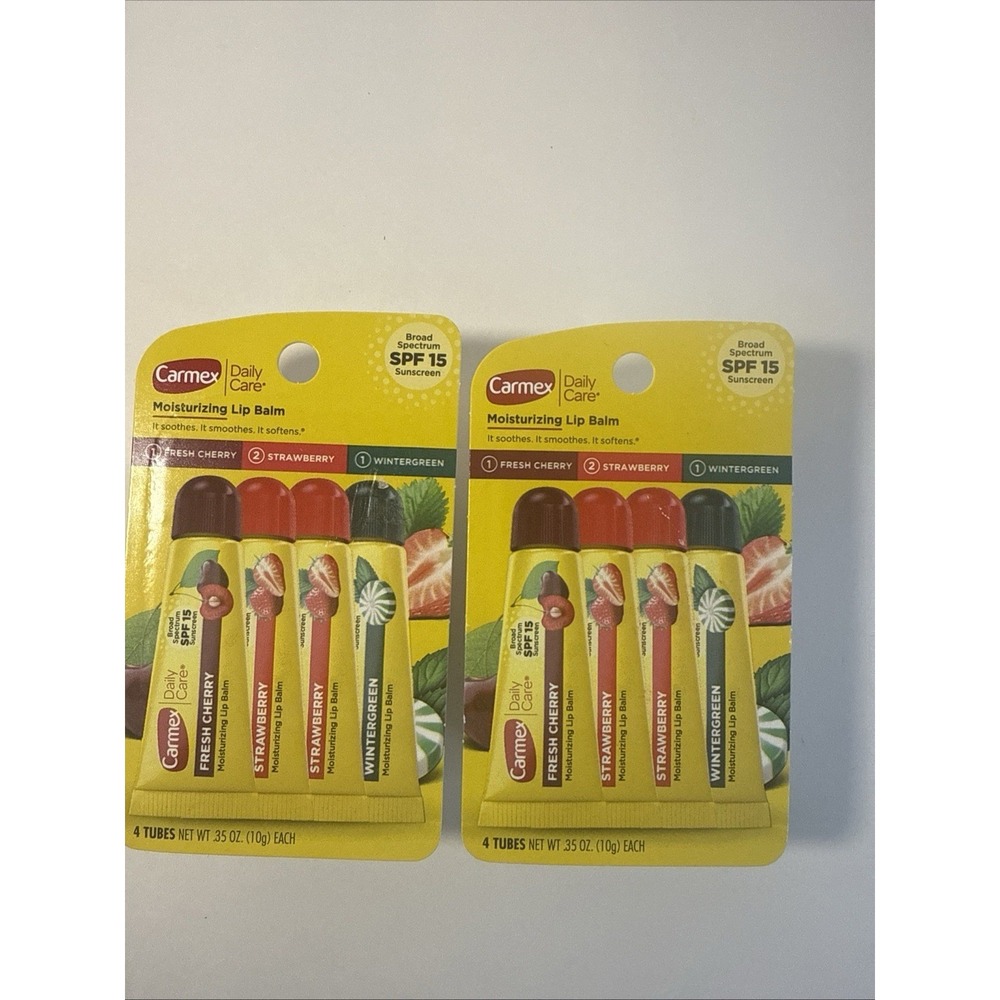 Carmex Daily Care Moisturizing Lip Balm (2) Packs 4 of SPF 15 Strawberry Ch Wint